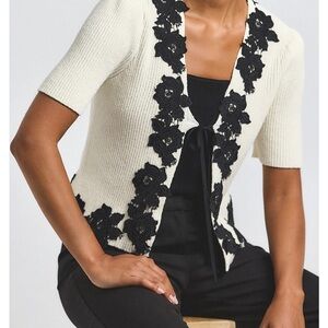 10 Crosby Derek Lam Ivory and Black Floral Cardigan